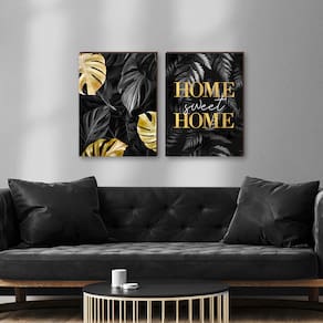 Kit 2 Quadros Decorativos Folhagem Home Sweet Home Black 50x70cm