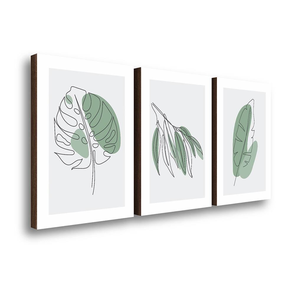 Kit 3 Quadros Decorativos Folhagem Abstrata 40x60cm