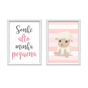 Kit 2 Quadros Decorativos Ovelinha Sonhe Alto 34x44cm