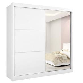 Guarda Roupa Casal com Espelho 2 Portas 6 Gavetas - Titanium-Branco - Móveis D`Doro