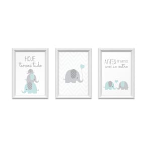 Kit 3 Quadros Decorativos Familia Elefantes 24x34cm