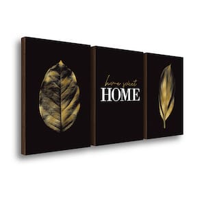 Kit 3 Quadros Decorativos Folhagem Home Ouro 40x60cm