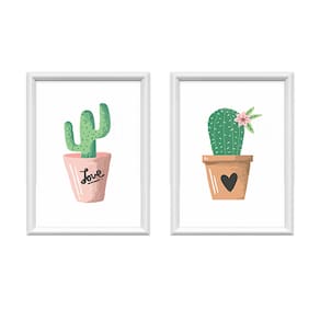 Kit 2 Quadros Decorativos Cactos Minimalista 34x44cm