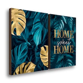 Kit 2 Quadros Decorativos Folhagem Home Sweet Home Blue 50x70cm