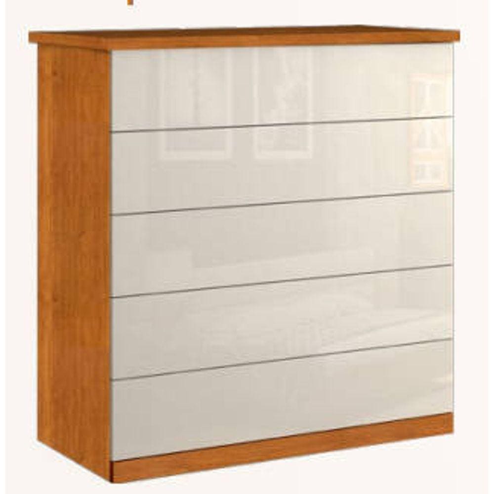 Cômoda para quarto 5 gavetas corrediças telescópicas - Capri-Nature/Off - Bianchi Móveis