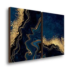 Kit 2 Quadros Decorativos Mármore Abstrato Azul com Dourado 50x70cm