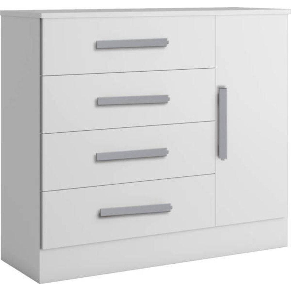 Cômoda para quarto 4 gavetas com sapateira - Zeus-Branco - Bianchi Móveis