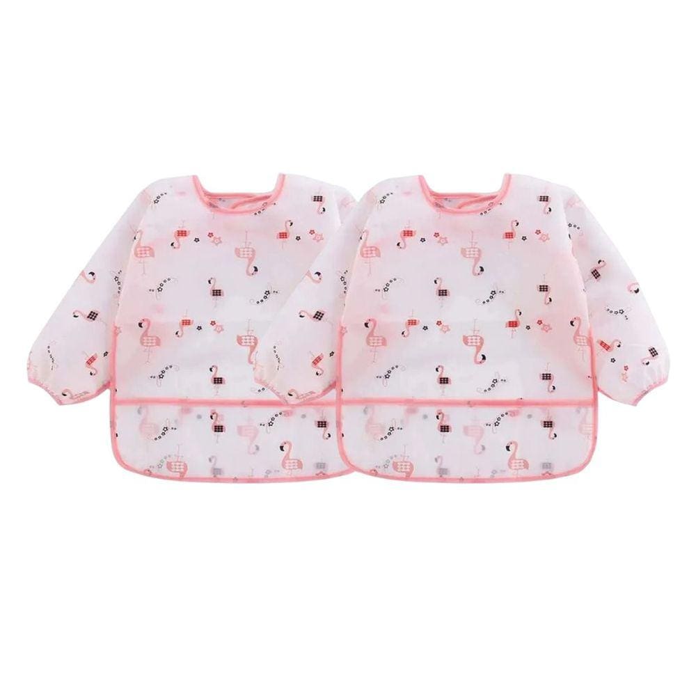 Babador Manga Longa Impermeável BLW Kit 2Unds Flamingo