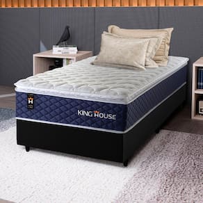 Conjunto Cama Box c/ Molas Ensacadas Lagras Azul Solteiro 96x203x66