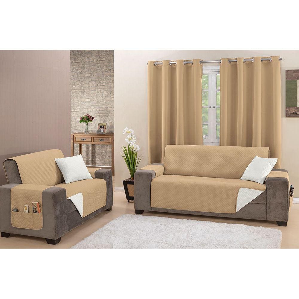 Kit Capa Protetor de Sofá 2 e 3 Lugares King Impermeável Dupla Face Assento 1,20m e 1,80m Decorativo