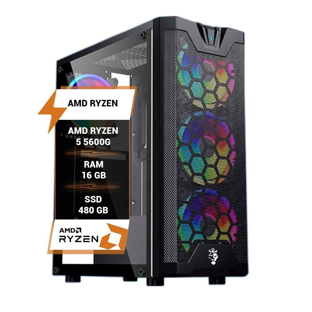 PC Mancer Gamer Frey V, AMD Ryzen 5 5600G, 16GB DDR4, SSD 480GB + Cadeira  Gamer + Monitor 24 + Kit Periféricos