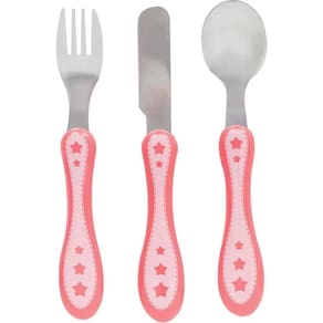 Kit Talher Infantil Aço Inoxidável Estrelinha Rosa Buba Baby