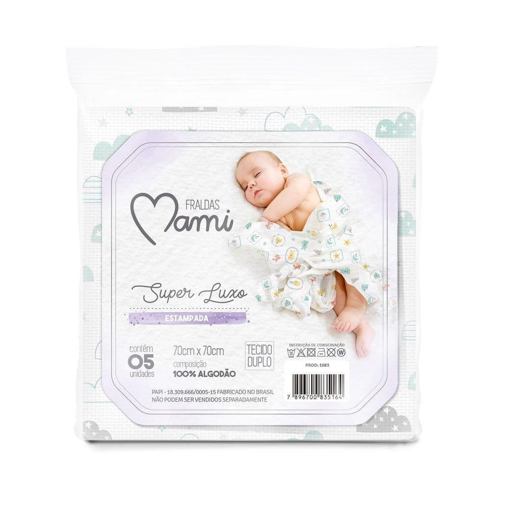 Fralda Super Luxo 70X70 5 Unidades Neutro - Mami - Papi