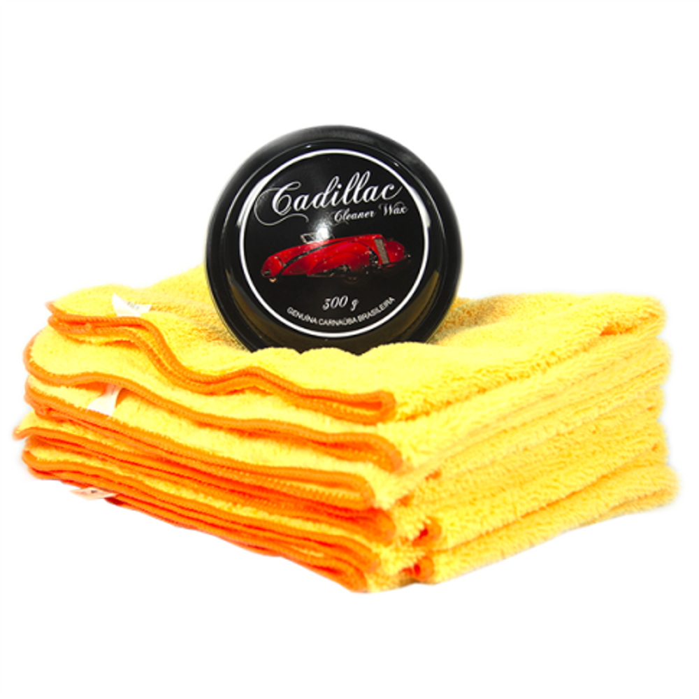 Kit Cera Cleaner Wax 300g Cadillac + 10 Flanelas Low 60x40 Autoamerica