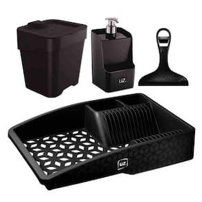 Kit 4 Peças Para Pia Cozinha Com Lixeira Rodinho E Escorredor Slim UZ