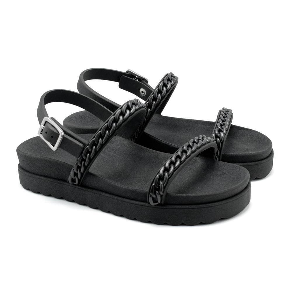 Sandália Feminina Papete Confortável Fivela Corrente Tira