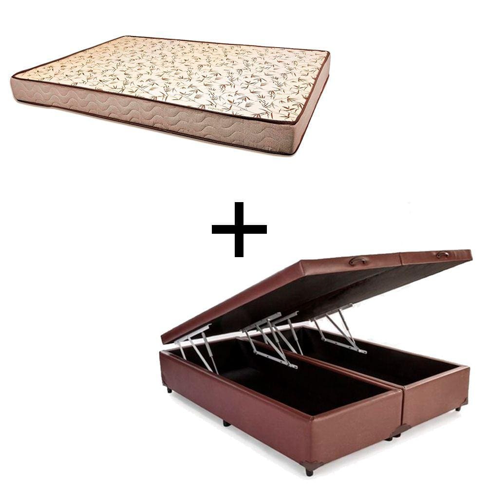 Cama Box Baú King 193 Tecido Sintético Marrom Com Colchão 193 Flórida Bello Box - 100% Espuma - D26 Cinza