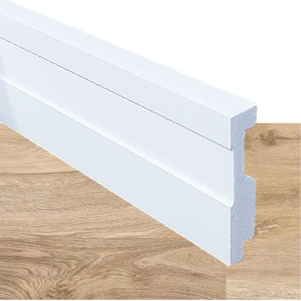 Kit com 15 Barras de Rodapé de Poliestireno Frisado - Branco - 5cm Altura (5x1x240cm)