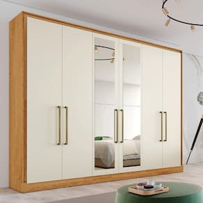 Guarda Roupa Casal com Espelho 6 Portas 6 Gavetas - Argos-Peroba/Off White - Made Marcs