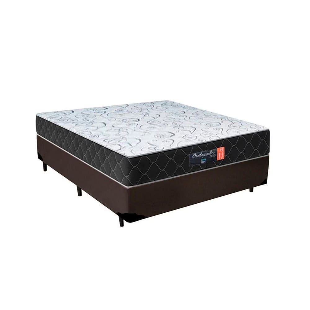 Cama Box Casal Sintético Marrom + Colchão Espuma D33 Marrocos 30cm
