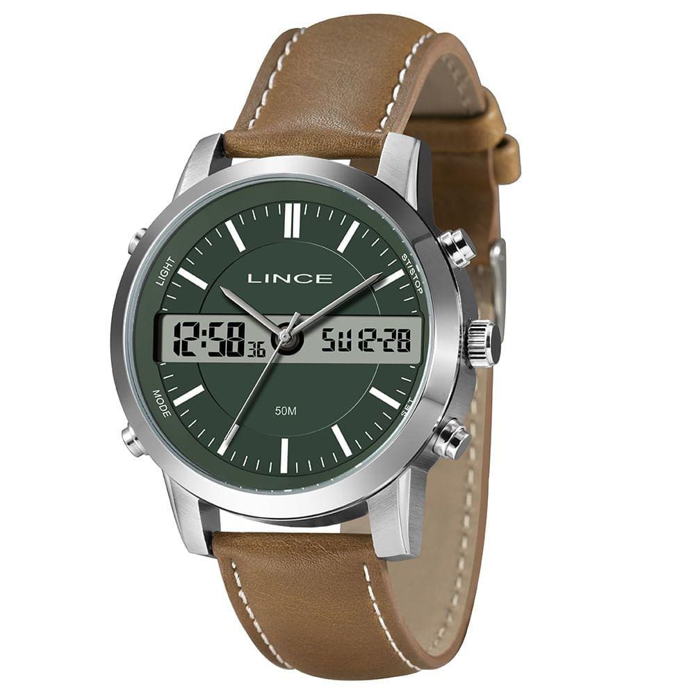 Relógio LINCE masculino anadigi couro verde MAC4763L46 E1NX