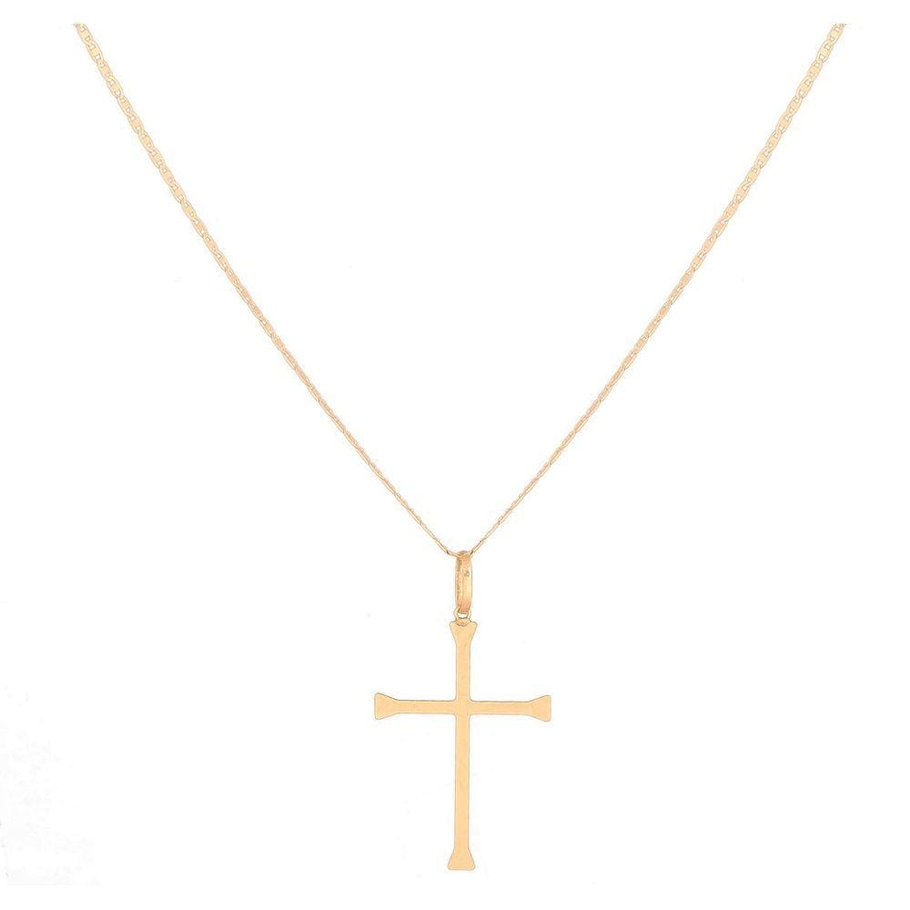 Corrente De Ouro 18k Masculino Piastrine Com 80cm E Pingente Cruz