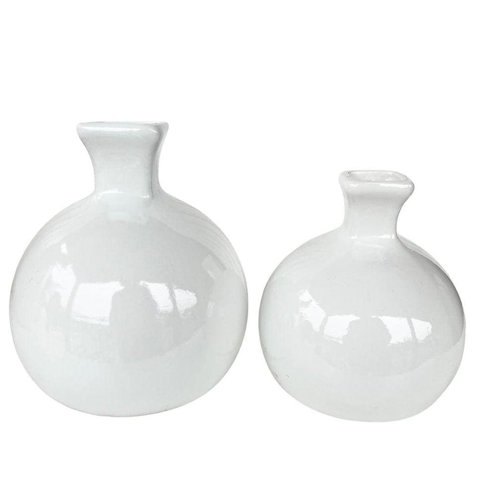 Dupla vaso bola redondo branco liso moderno em cerâmica