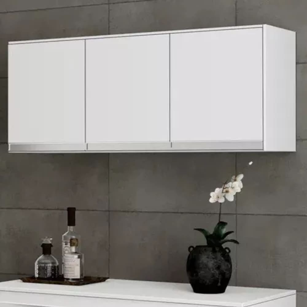 Armário Aereo para Lavanderia 120cm Andréia 3 Portas Cor Branco - AJL
