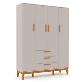 Guarda Roupa infantil 4 Portas e 4 Gavetas Nature 100% MDF Cor Cinza Eco Wood - Matic Móveis