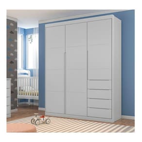 Guarda Roupa Infantil Diamante 3 Portas 4 Gavetas 100% MDF Cor Cinza - Phoenix Baby