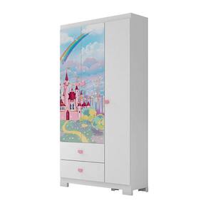 Guarda Roupa Infantil 3 Portas 2 Gavetas Floresta Encantada Cor Branco - Móveis Estrela Baby