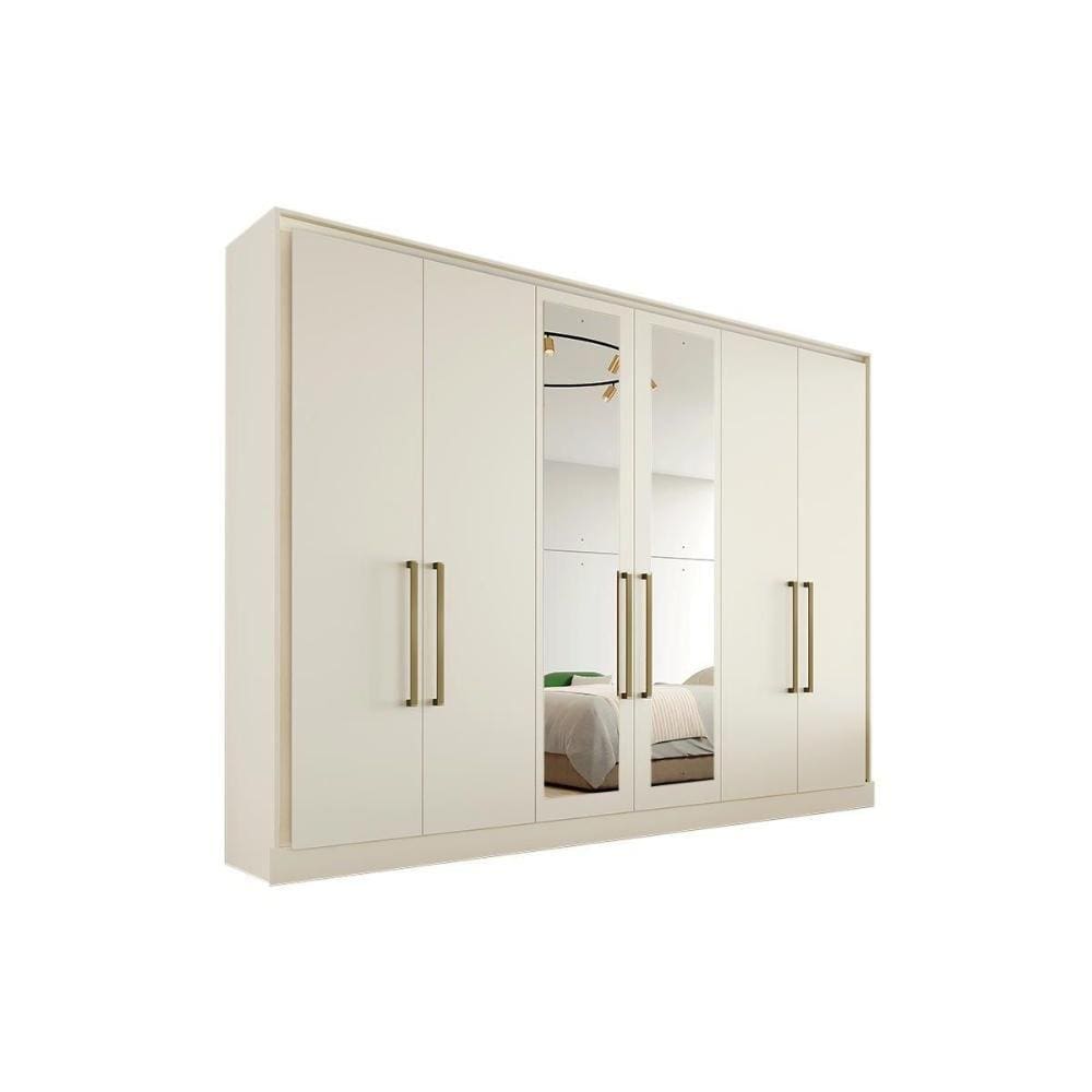 Guarda Roupa Casal 6 Portas e 6 Gavetas c/ Espelho Argos Off White - Europa
