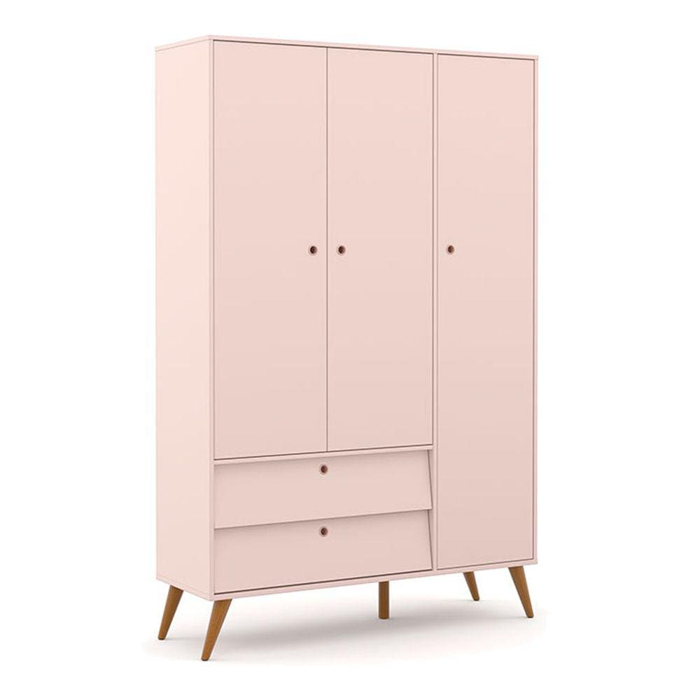 Guarda Roupa Infantil 3 Portas e 2 Gavetas Gold 100% MDF Cor Rosê com Eco Wood - Matic Móveis