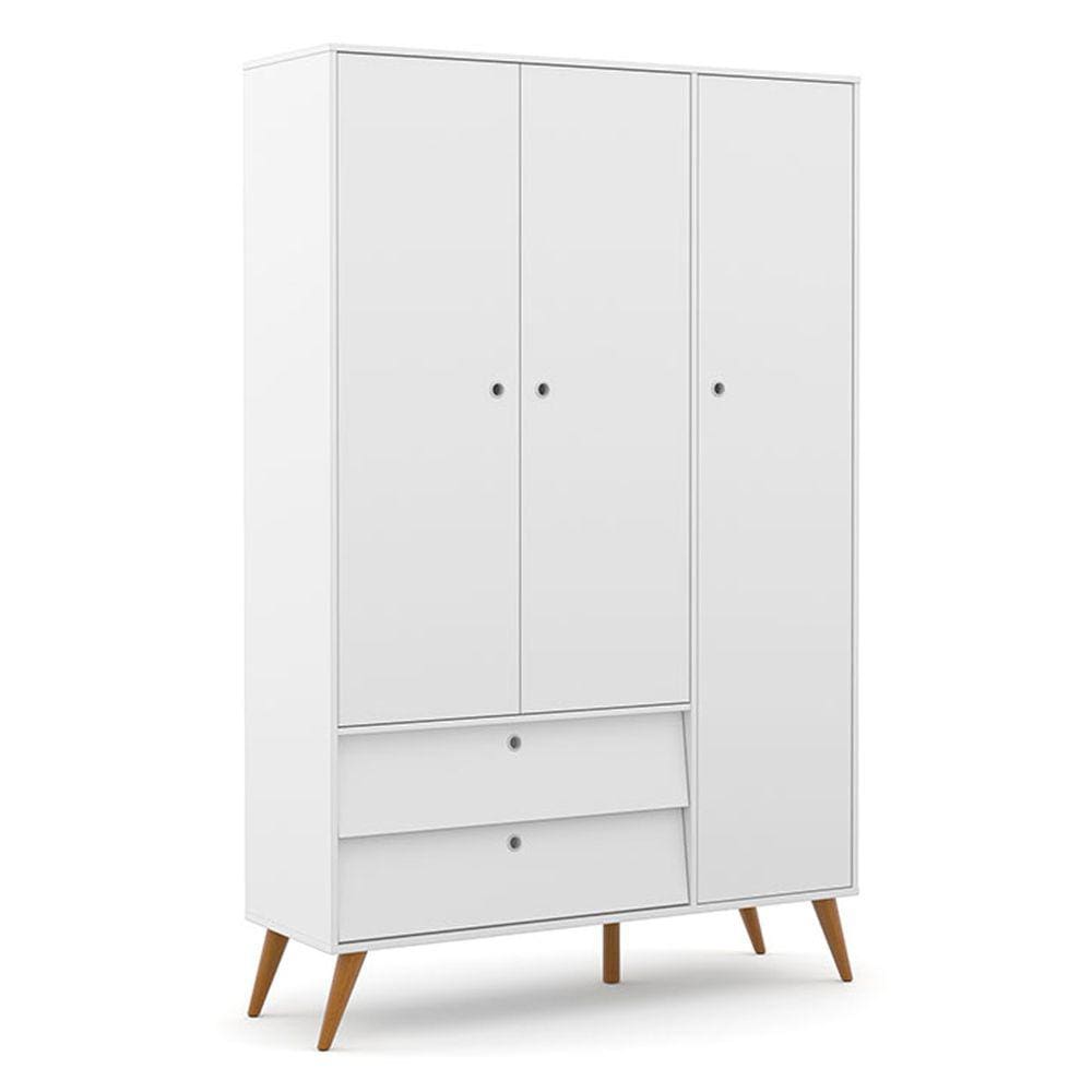 Guarda Roupa Infantil 3 Portas e 2 Gavetas Gold 100% MDF Cor Branco Soft com Eco Wood - Matic Móveis