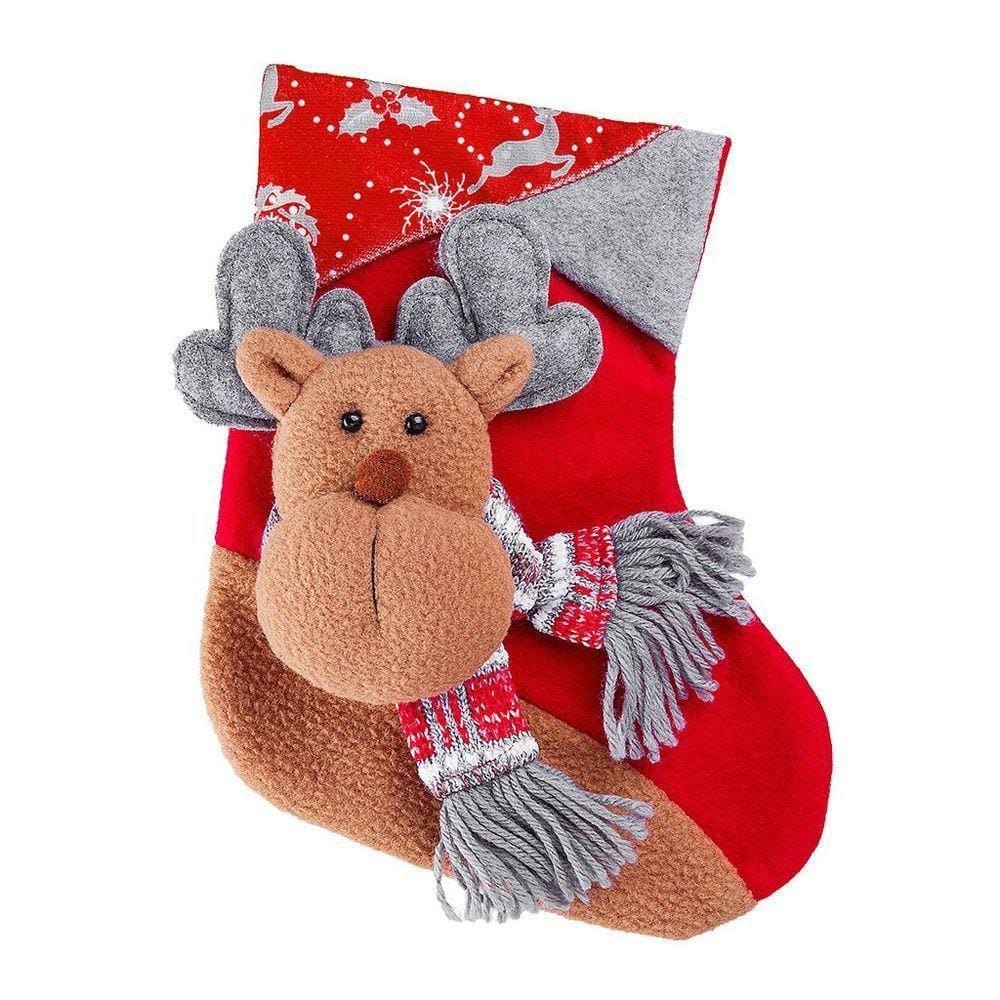 Bota De Natal Decorativa Suspensa Em Poliéster 20x25cm Rena