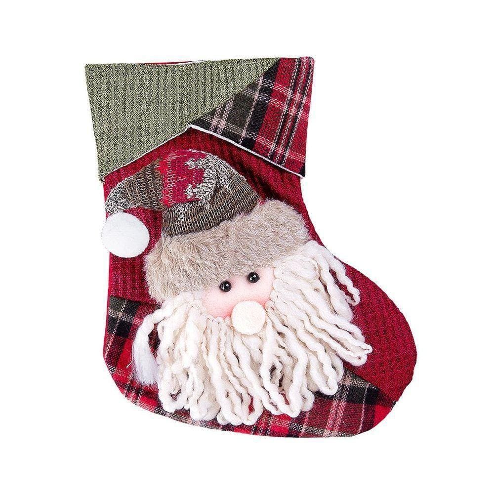 Bota De Natal Decorativa Suspensa Em Poliéster Xadrez 20x25cm Papai Noel