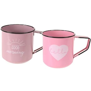 Kit 2 Caneca Vintage Aço Esmaltado Grande 600ml - Rosa/Lílas