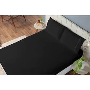 Jogo de Cama King 3 pç Lençol Laura Percal de Microfibra Liso Preto