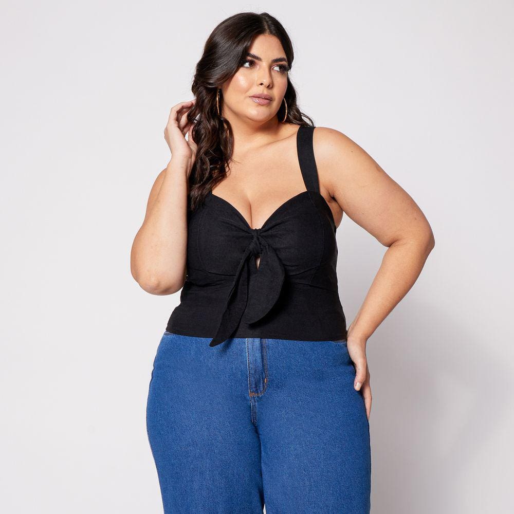 Blusa Cropped de Alça Plus com Nó e Bojo