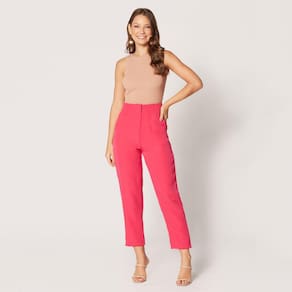 Calça de Alfaiataria Cintura Alta Rosa