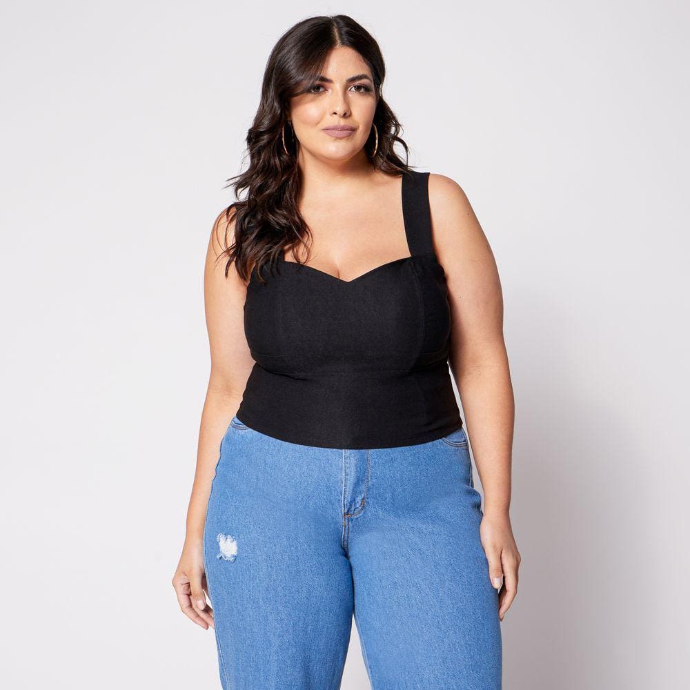 Blusa Cropped de Alça Plus Básico com Bojo