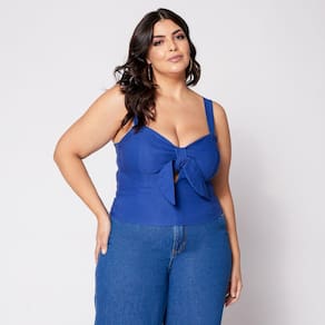 Blusa Cropped de Alça Plus com Nó e Bojo Azul