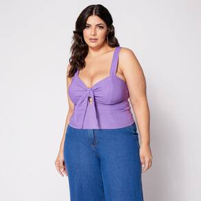 Blusa Cropped de Alça Plus com Nó e Bojo Lilás