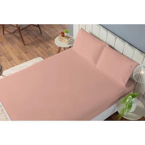 Jogo de Cama de Casal 3 pç Lençol Laura Percal de Microfibra Liso Rosê