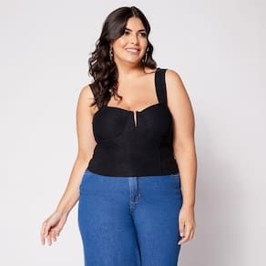 Blusa Cropped de Alça Plus com Aro em V e Bojo Preto