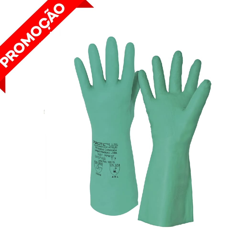 Luva Nitrílica Verde C/forro Limpeza E Produtos Químicos