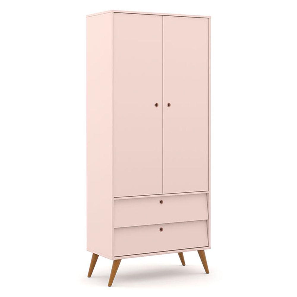 Guarda Roupa Infantil 2 Portas e 2 Gavetas Gold 100% MDF Cor Rosê com Eco Wood - Matic Móveis
