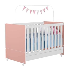 Berço Americano Mini Cama Encanto Cor Branco com Rosa - Peternella Móveis