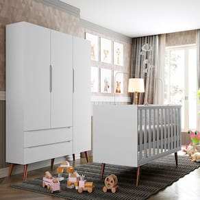 Berço Colore e Guarda Roupa Retrô Smart Fiorello Branco