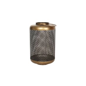 Lanterna Decorativa de Metal Preto e Dourado 32cm VE0118 BTC
